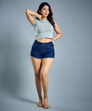 high rise frayed blue short