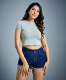 high rise frayed blue short