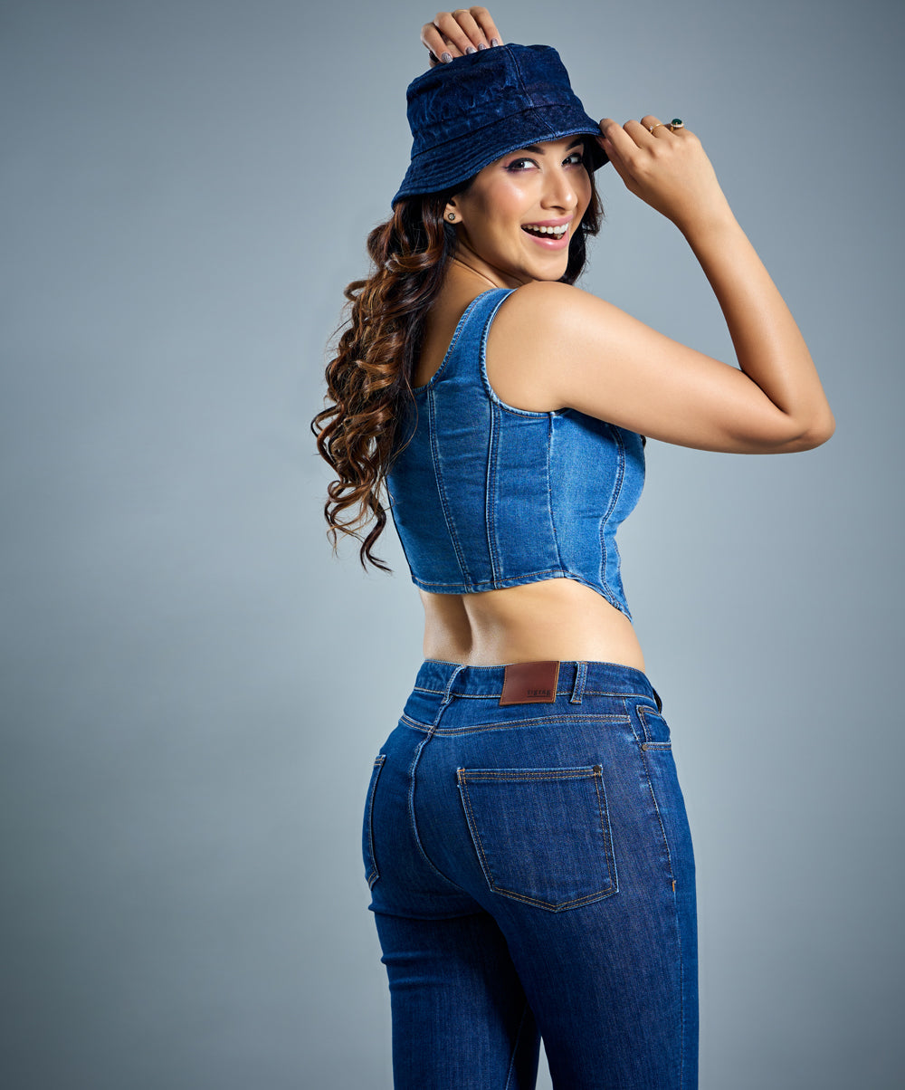 front open denim bustier top