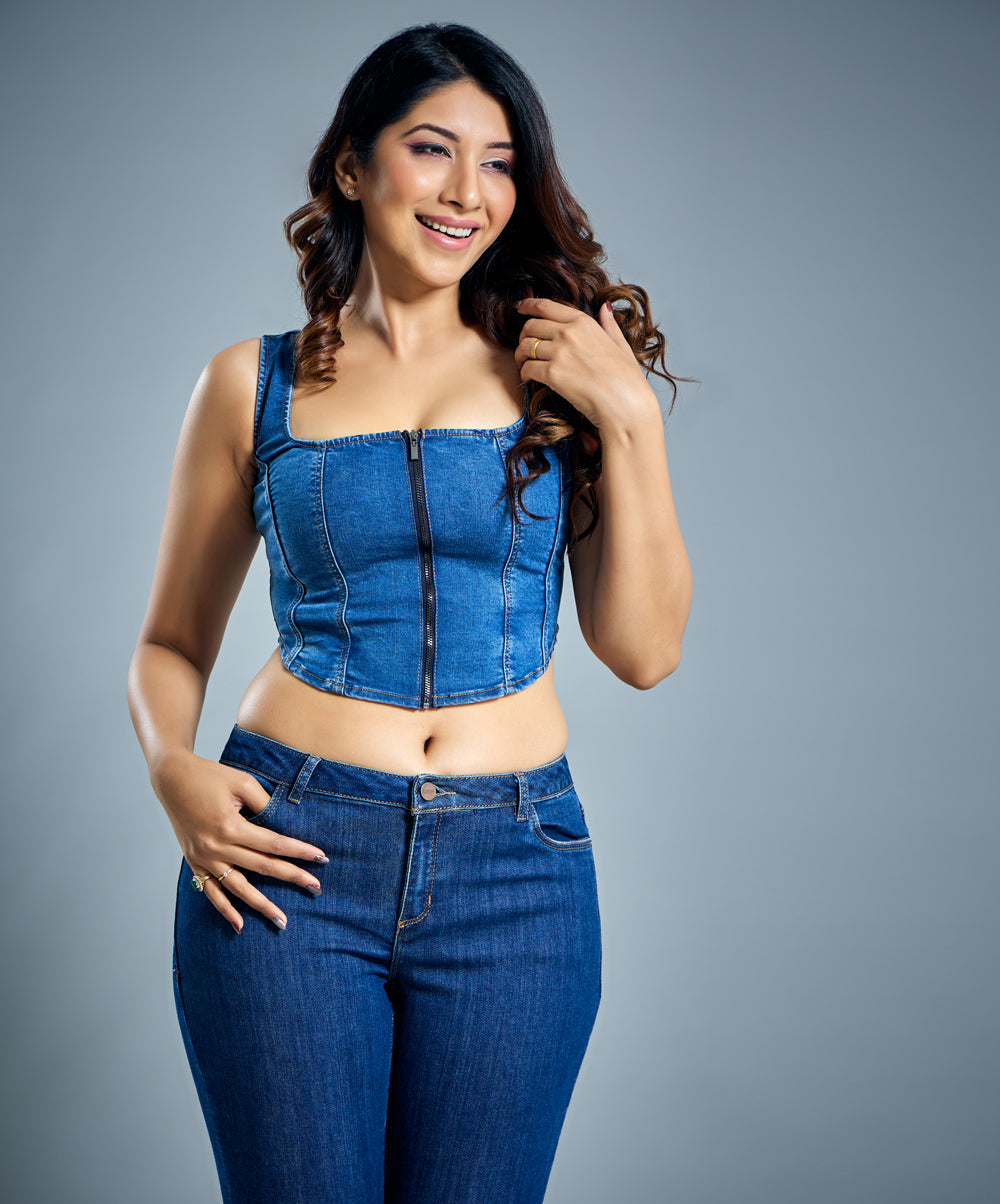 front open denim bustier top