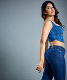 front open denim bustier top