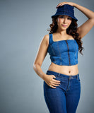 front open denim bustier top