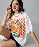 Oversize White Happy Flower Tshirt