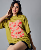 Oversize Olive Green Cherry Tshirt