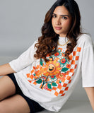 Oversize White Happy Flower Tshirt