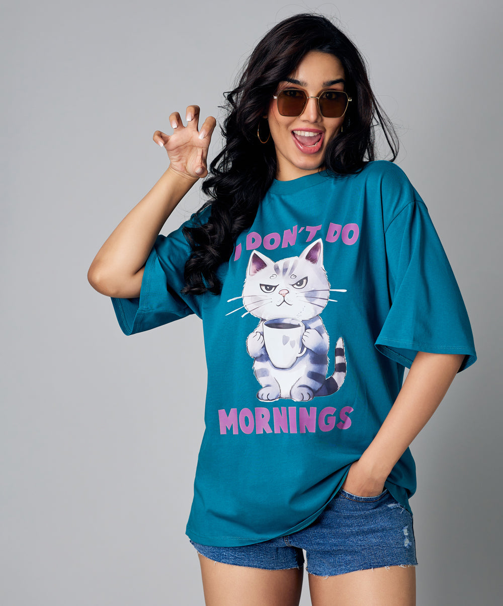 Oversize Blue Dont Do Mornings Tshirt