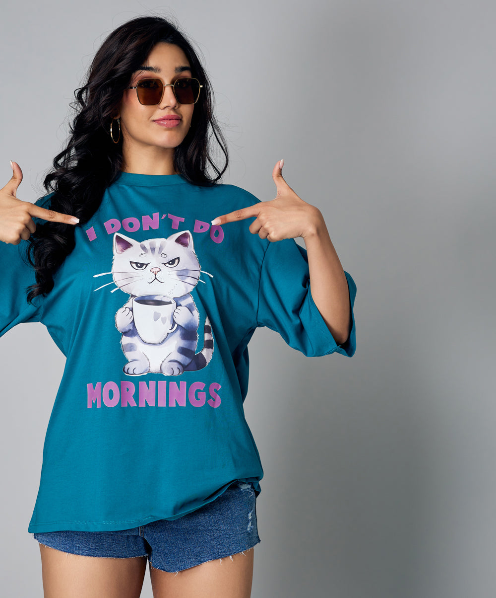 Oversize Blue Dont Do Mornings Tshirt