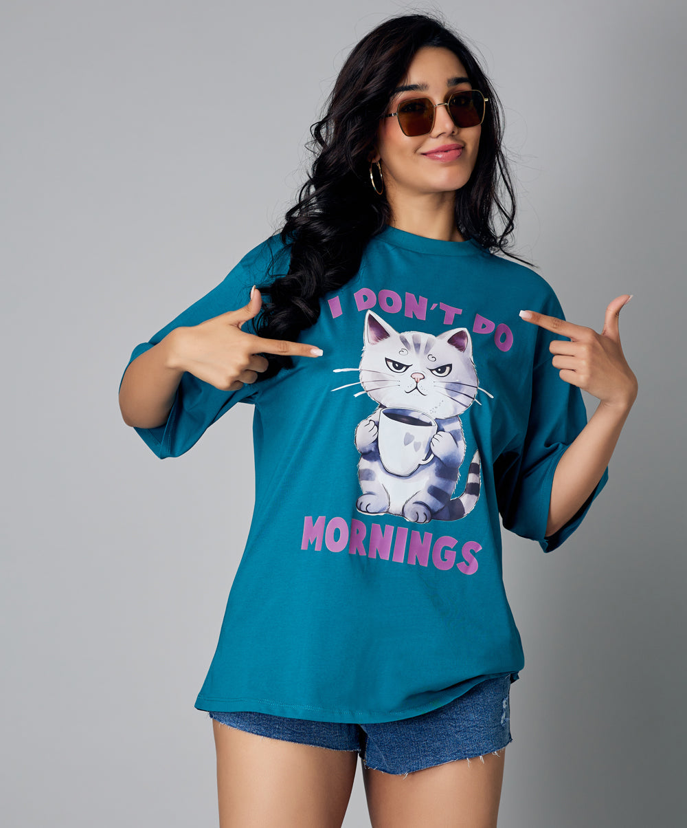 Oversize Blue Dont Do Mornings Tshirt